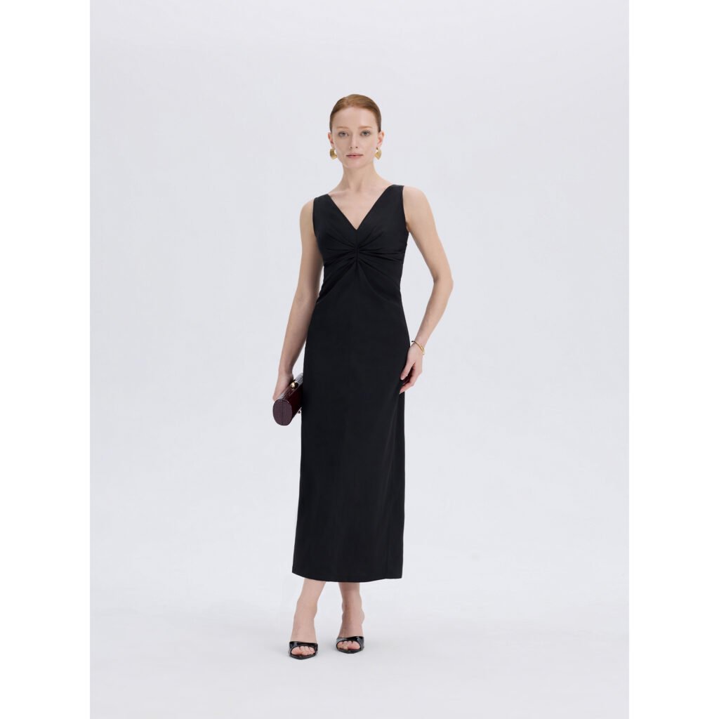 Minimalist fast fashion women's apparel black dress inspired by ZARA at Ousph