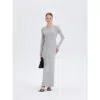 Gray Open Back Maxi Dress - Side View Gray open back long sleeve maxi dress, side view, ousph.com
