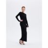 Black open back long sleeve maxi dress, front view, ousph.com