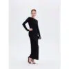 Black Open Back Maxi Dress - Front View Black open back long sleeve maxi dress, front view, ousph.com