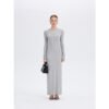 Gray open back long sleeve maxi dress, front view, ousph.com