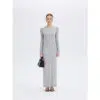 Gray Open Back Maxi Dress - Front View Gray open back long sleeve maxi dress, front view, ousph.com