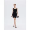ousph black square neck bodycon mini slip dress full front view