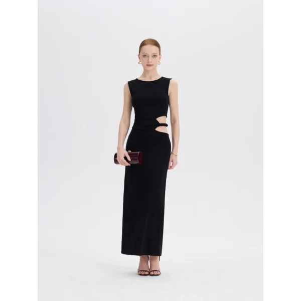 ousph black sleeveless cutout waist maxi dress front view