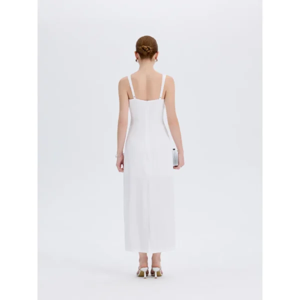 ousph white v-neck spaghetti strap maxi dress back view