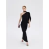 ousph black one shoulder halter neck maxi dress front view