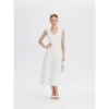 ousph White Midi Dress Front ousph white sleeveless u-neck waisted midi dress front view