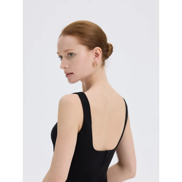 ousph black square neck slip dress back design detail
