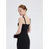 ousph black v-neck maxi dress back detail closeup