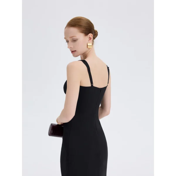 ousph black v-neck maxi dress back detail closeup