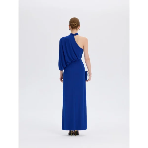 ousph royal blue one shoulder maxi dress back view