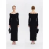 ousph black off shoulder maxi dress front & back view