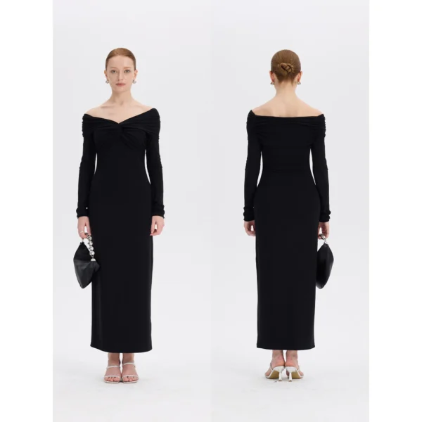 ousph black off shoulder maxi dress front & back view