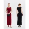 ousph black & burgundy cutout maxi dress front & back view