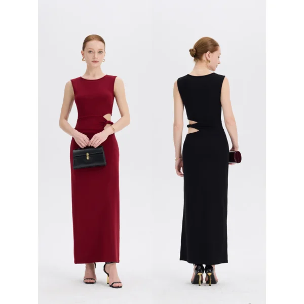 ousph black & burgundy cutout maxi dress front & back view