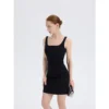 ousph black square neck slip dress front close-up detail