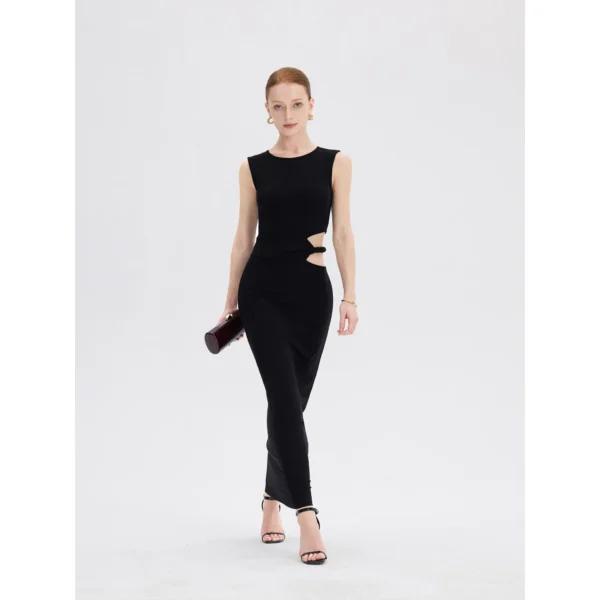 ousph black cutout maxi dress walking view