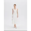 ousph White Midi Dress Walking ousph white midi dress walking view