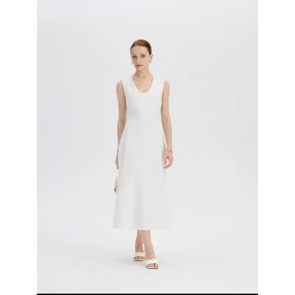 ousph White Midi Dress Walking ousph white midi dress walking view