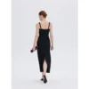 ousph black v-neck maxi dress back slit detail