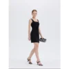 ousph black mini slip dress dynamic walking shot