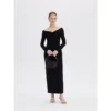 ousph black off shoulder twist long sleeve maxi dress front view