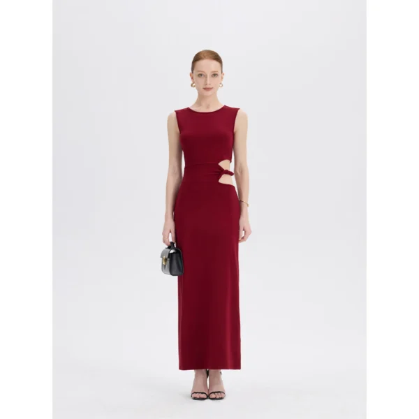 ousph burgundy sleeveless cutout waist maxi dress front view