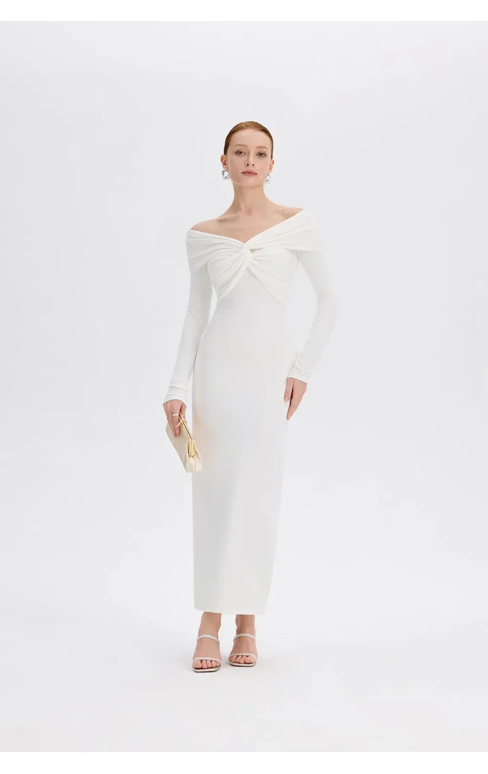 ousph white off shoulder maxi dress side view