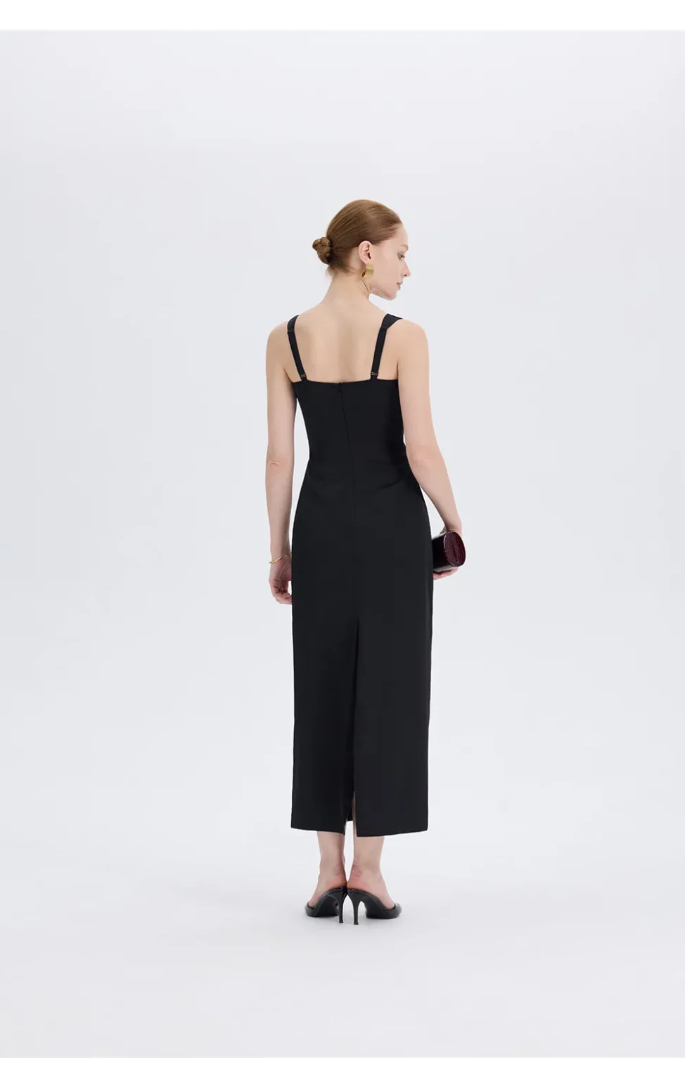 ousph black v-neck maxi dress side front view