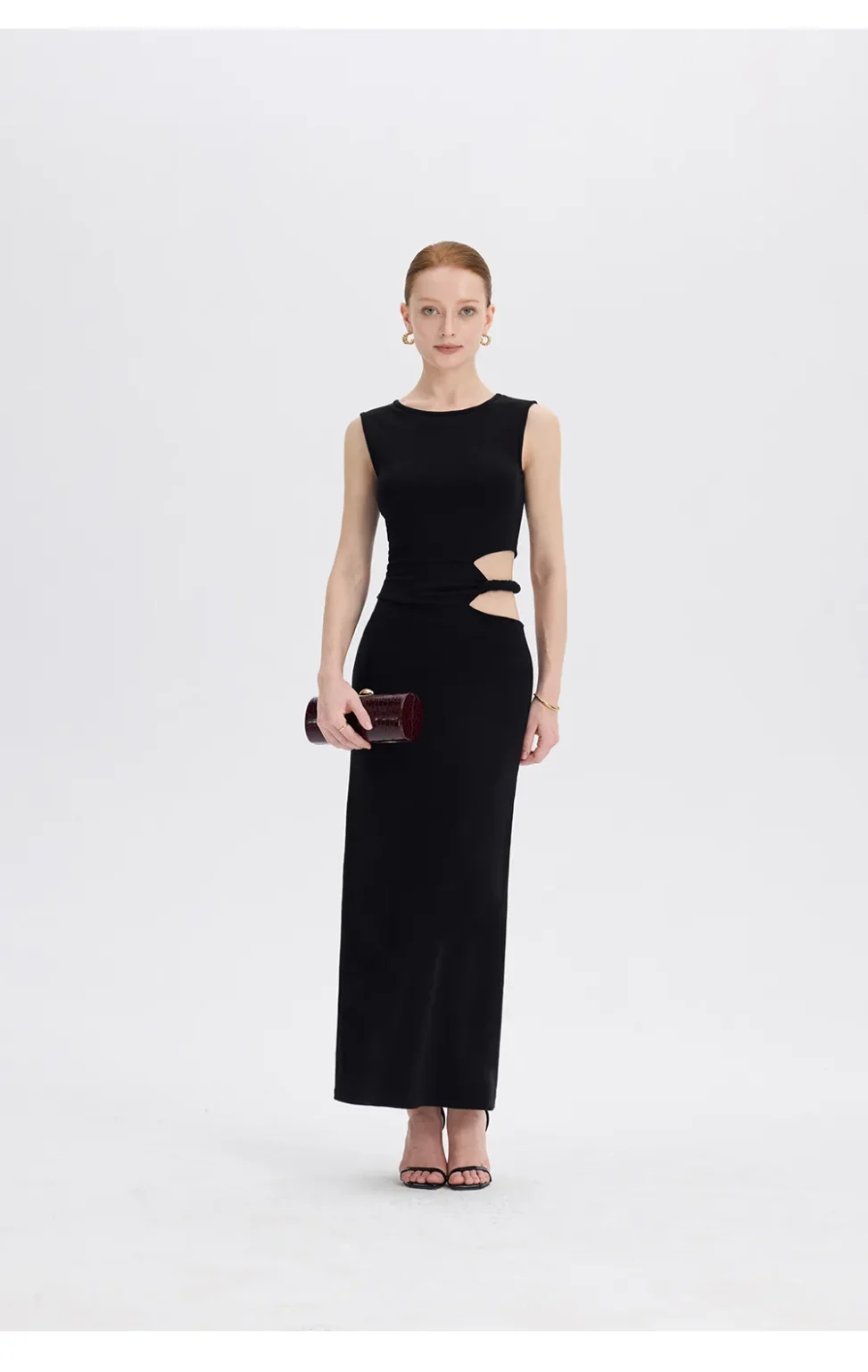 ousph black cutout maxi dress front closeup