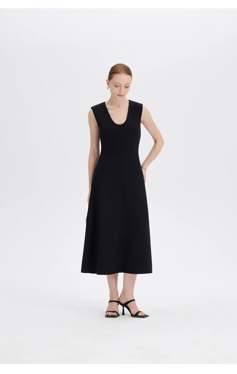 ousph black midi dress walking view