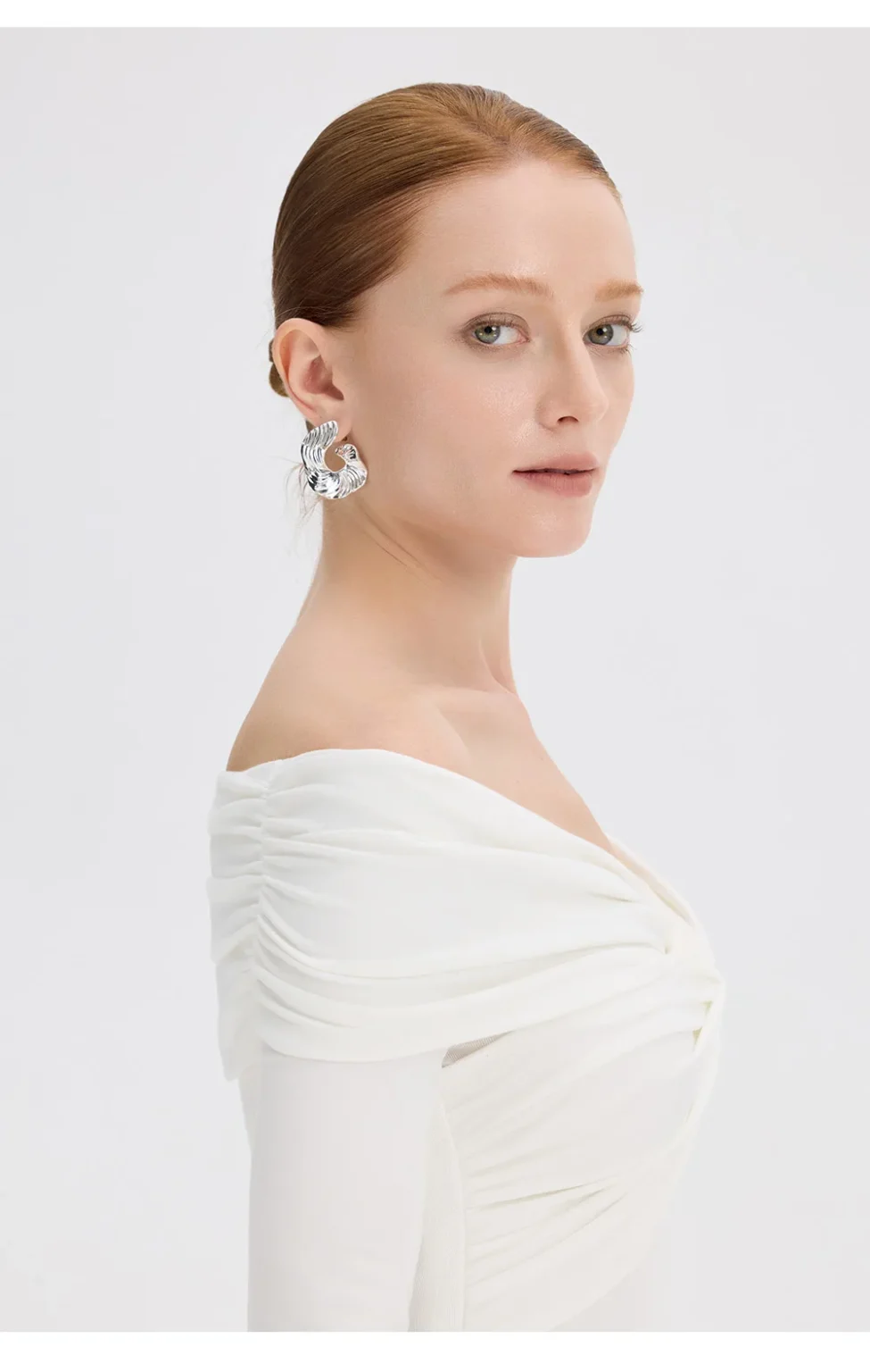 ousph white off shoulder maxi dress standing front