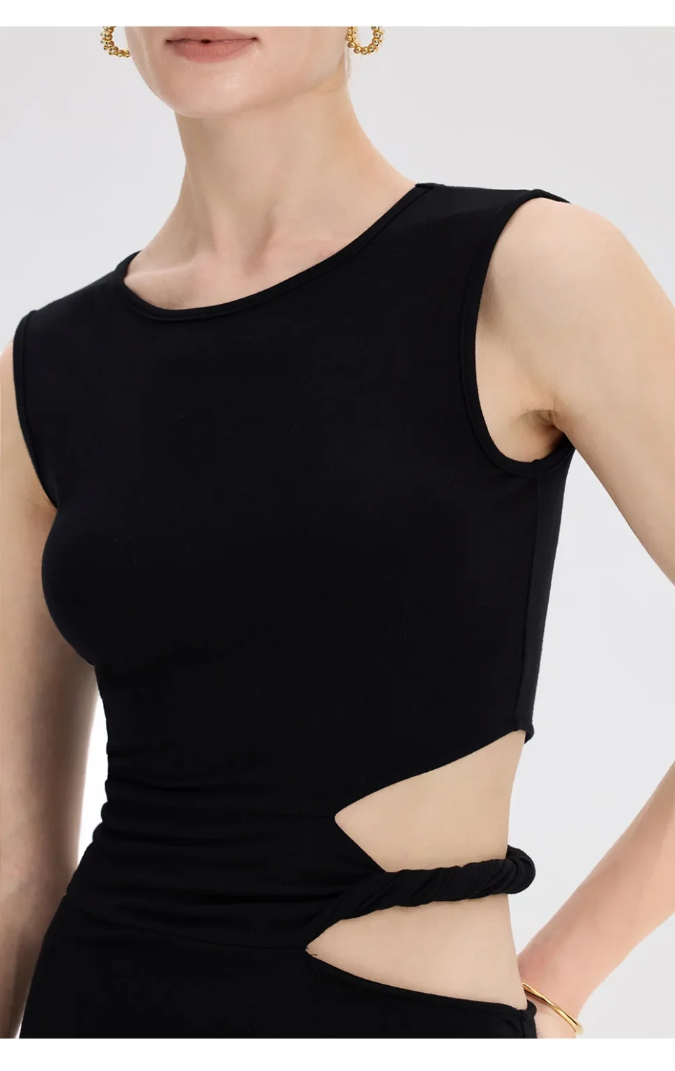 ousph black cutout maxi dress walking view