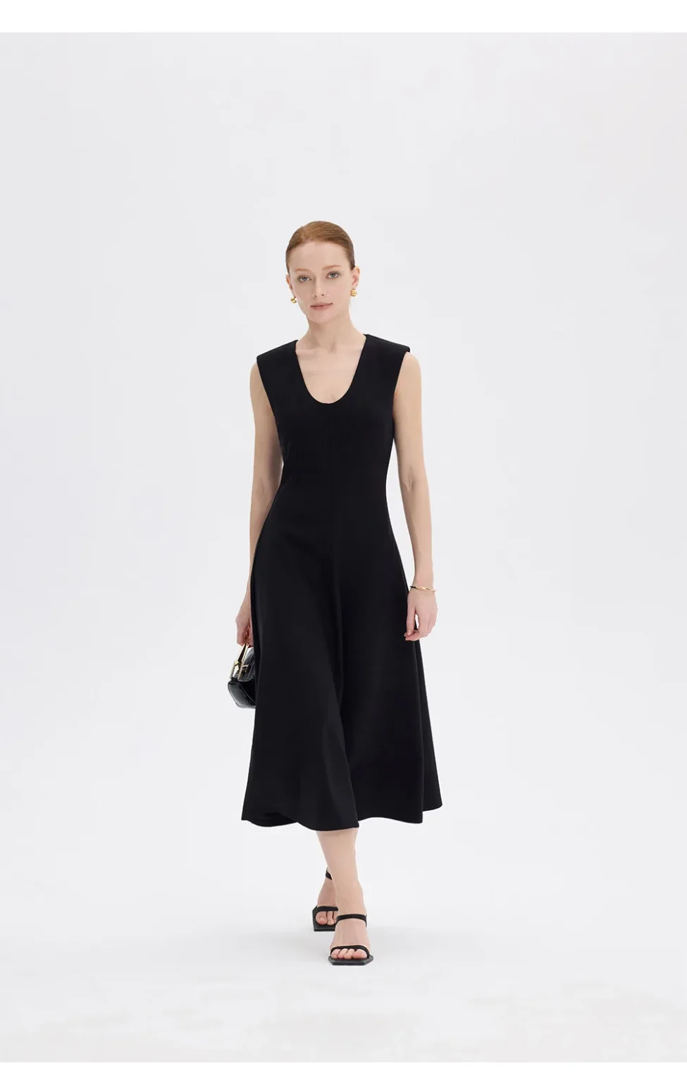 ousph black midi dress front closeup