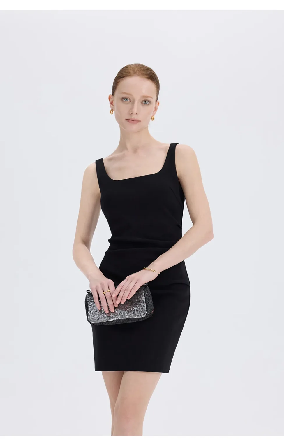 ousph black square neck bodycon dress side back view
