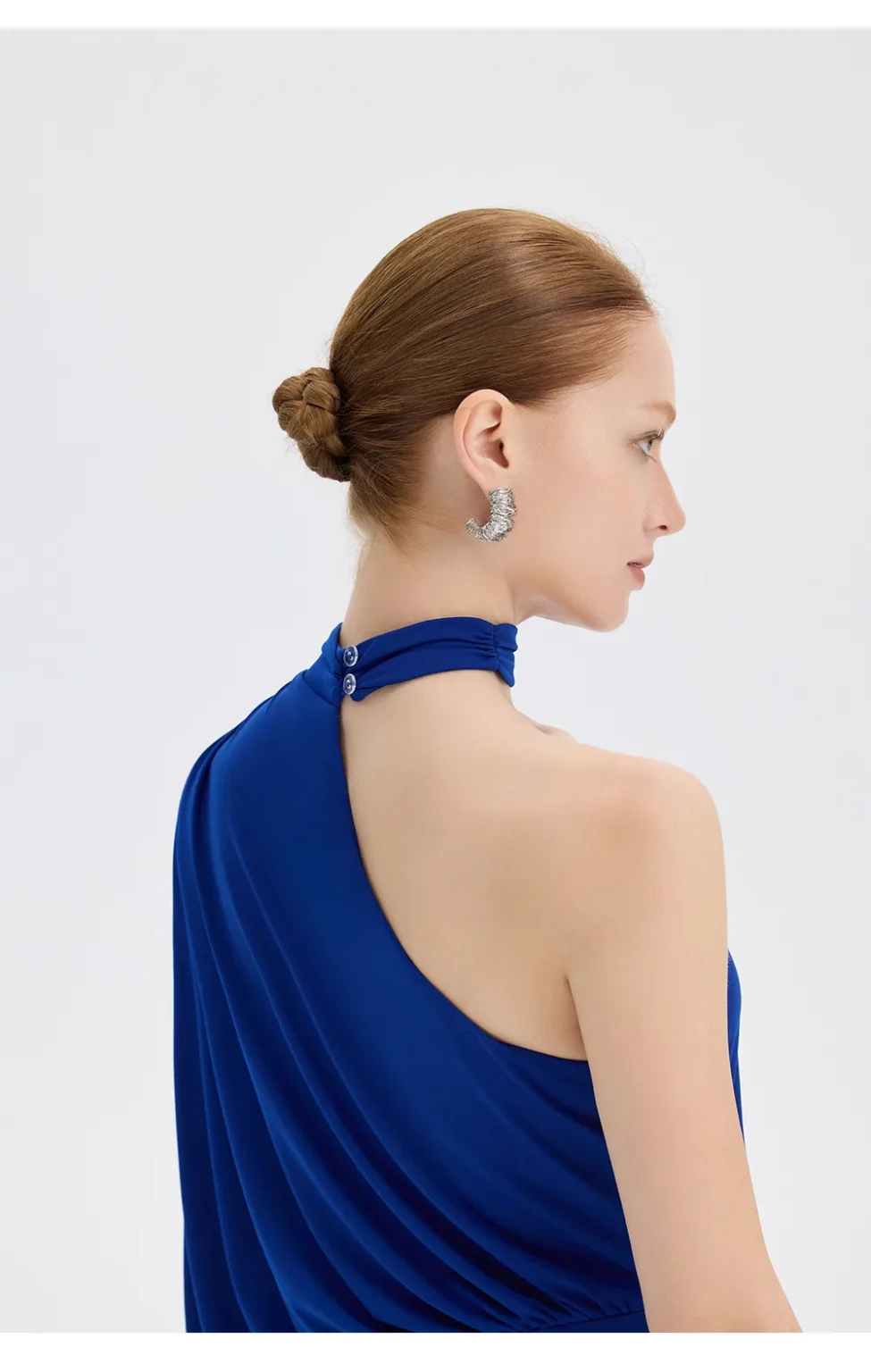 ousph royal blue one shoulder maxi dress back closeup