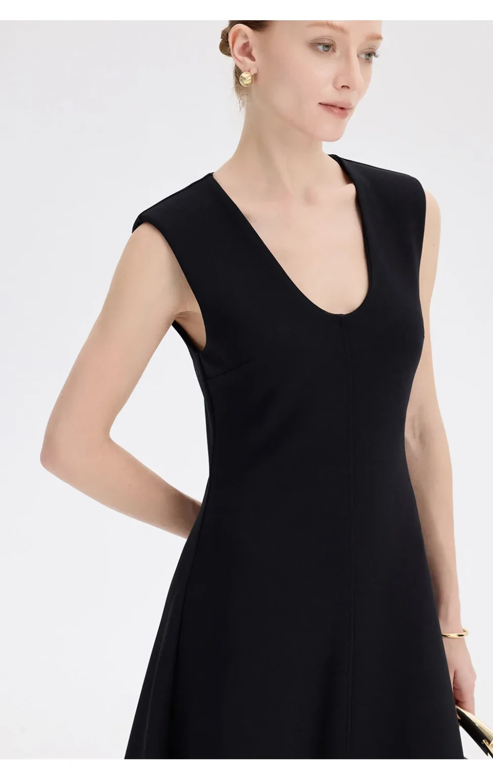 ousph black midi dress side front view