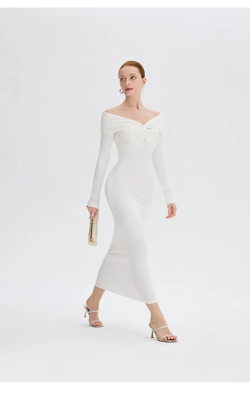 ousph white off shoulder maxi dress front detail
