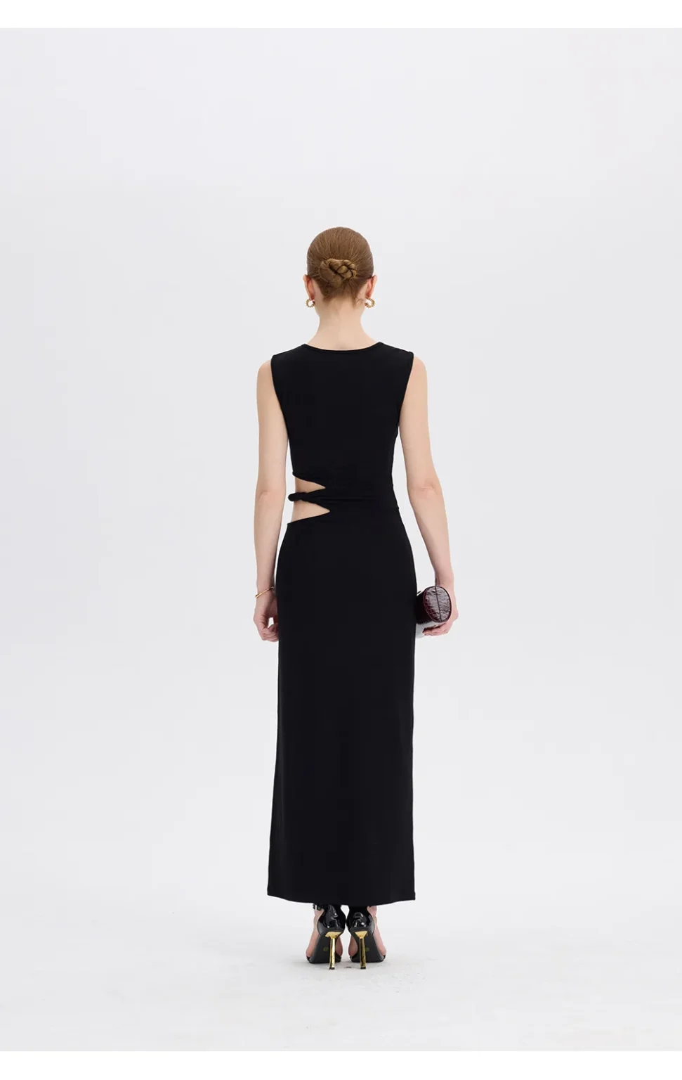 ousph black cutout maxi dress side front view
