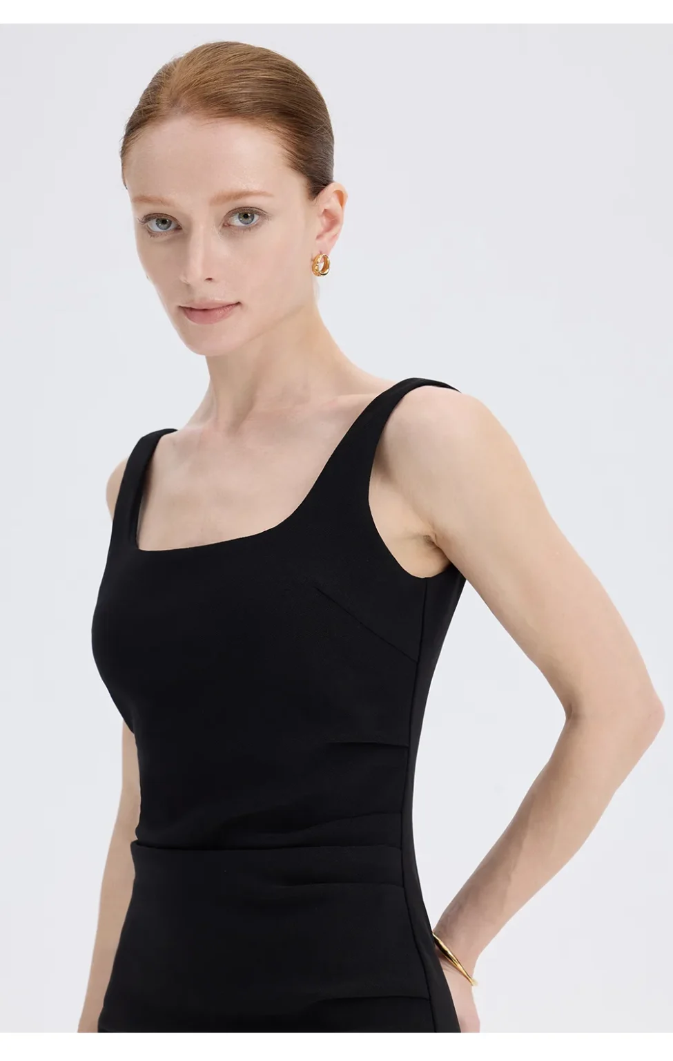 ousph black square neck bodycon dress front detail