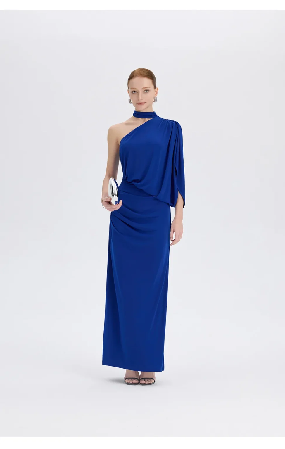 ousph royal blue one shoulder maxi dress full front