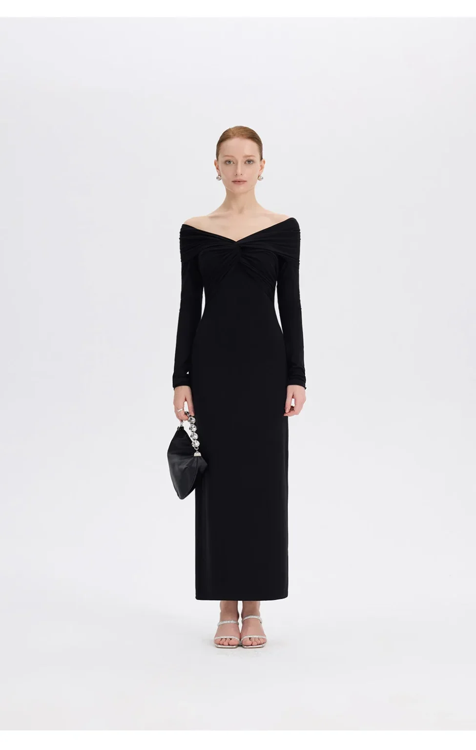 ousph black off shoulder maxi dress back view