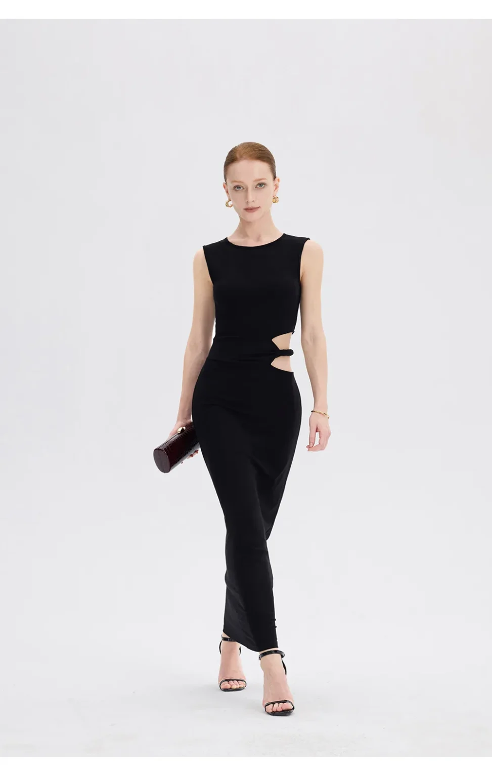 ousph black cutout maxi dress back side view