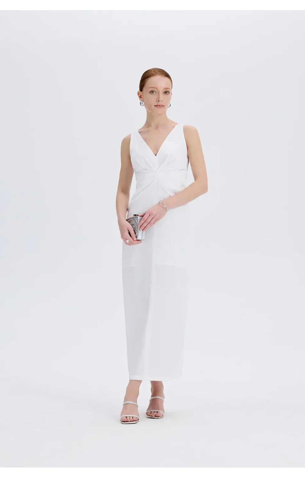 ousph white v-neck spaghetti strap jumpsuit front view