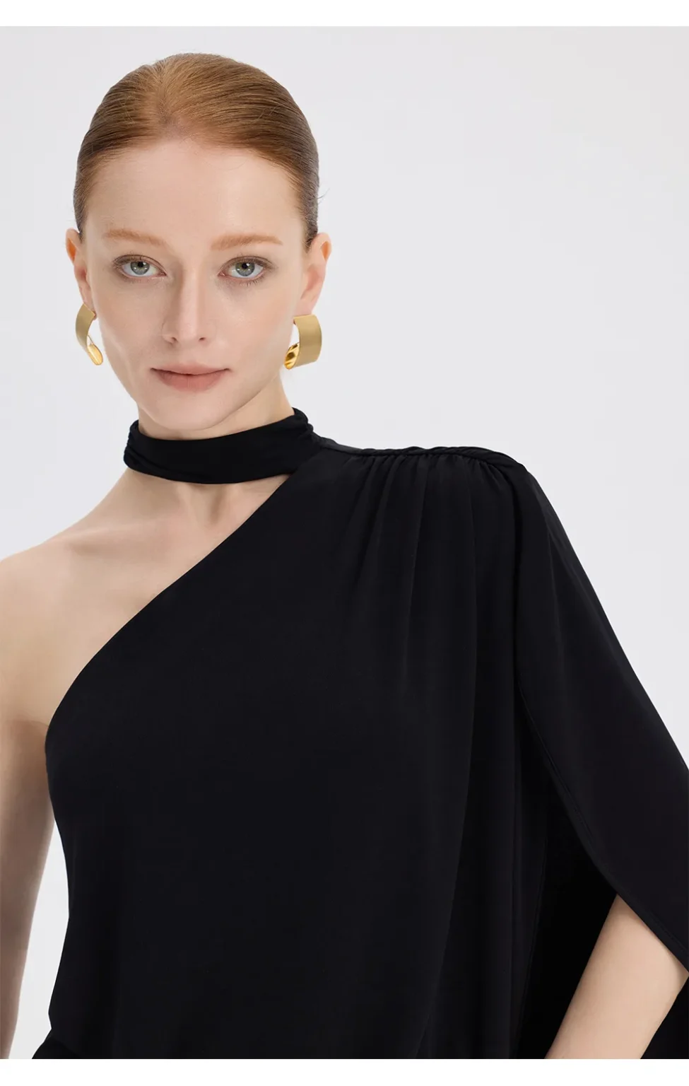 ousph black one shoulder maxi dress front closeup