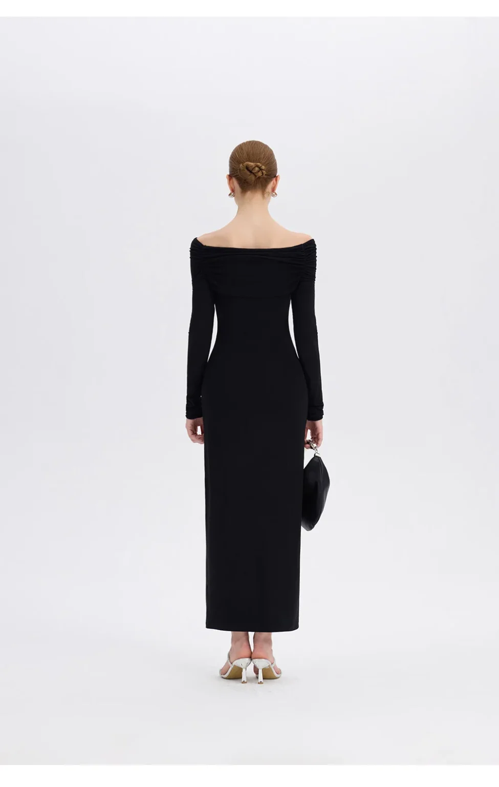 ousph black off shoulder maxi dress side view