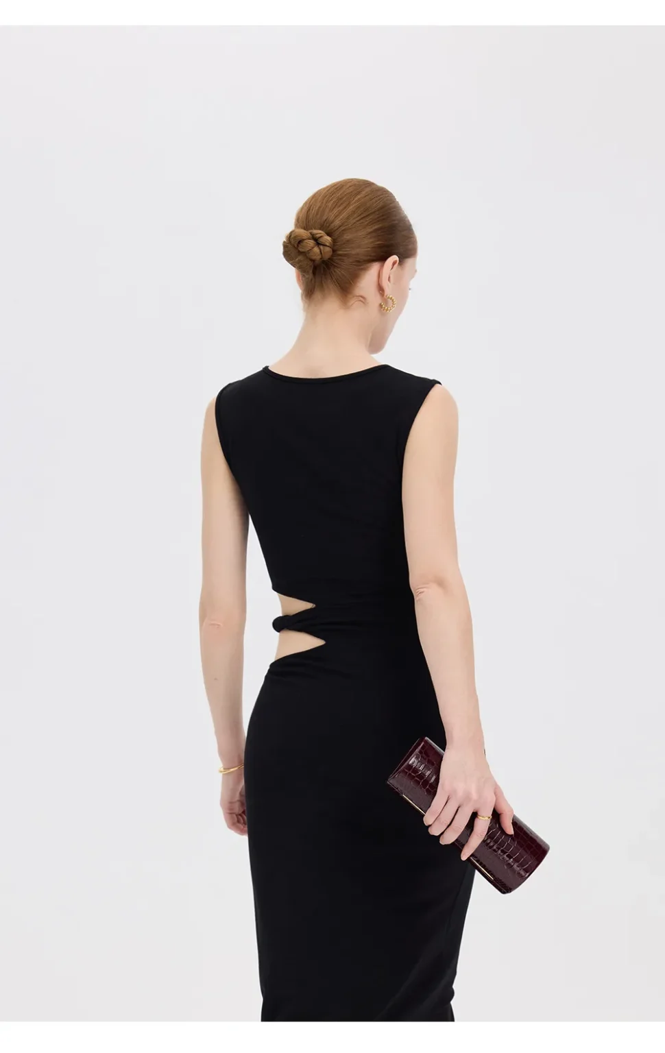 ousph black & burgundy cutout maxi dress front & back view
