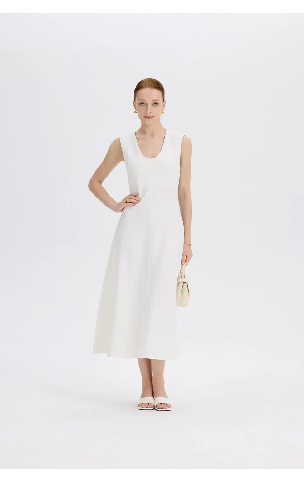 ousph white midi dress walking view