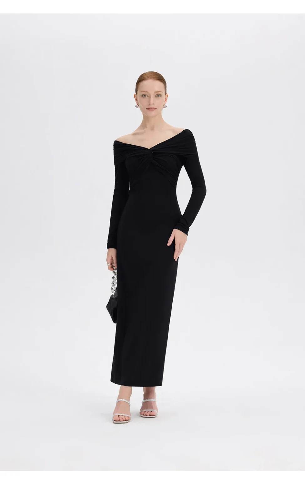 ousph black off shoulder maxi dress back closeup