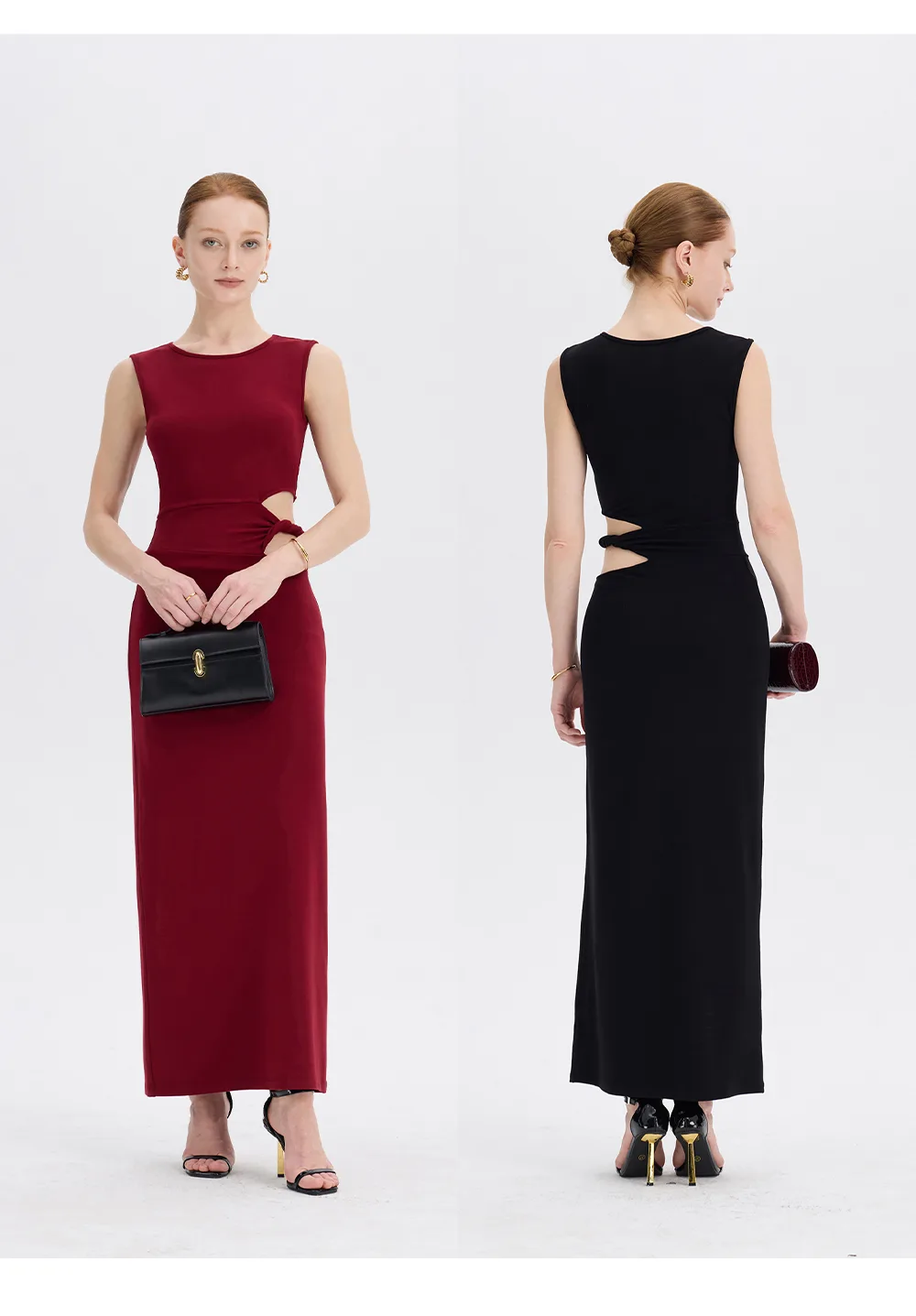 ousph burgundy cutout maxi dress front view